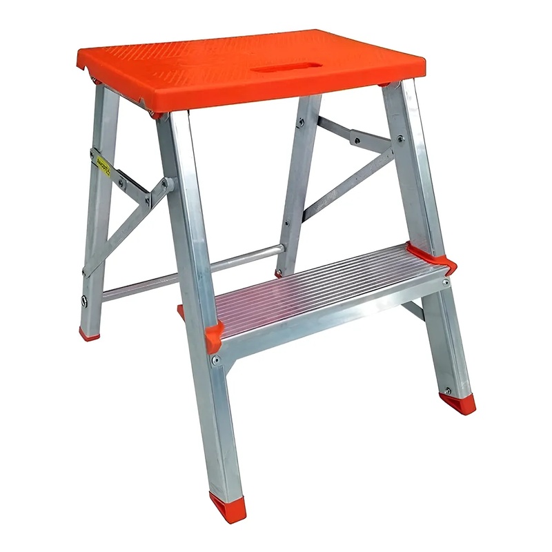 Escada 2 Degraus Alumínio Ágata Laranja Dobrável Antiderrapante