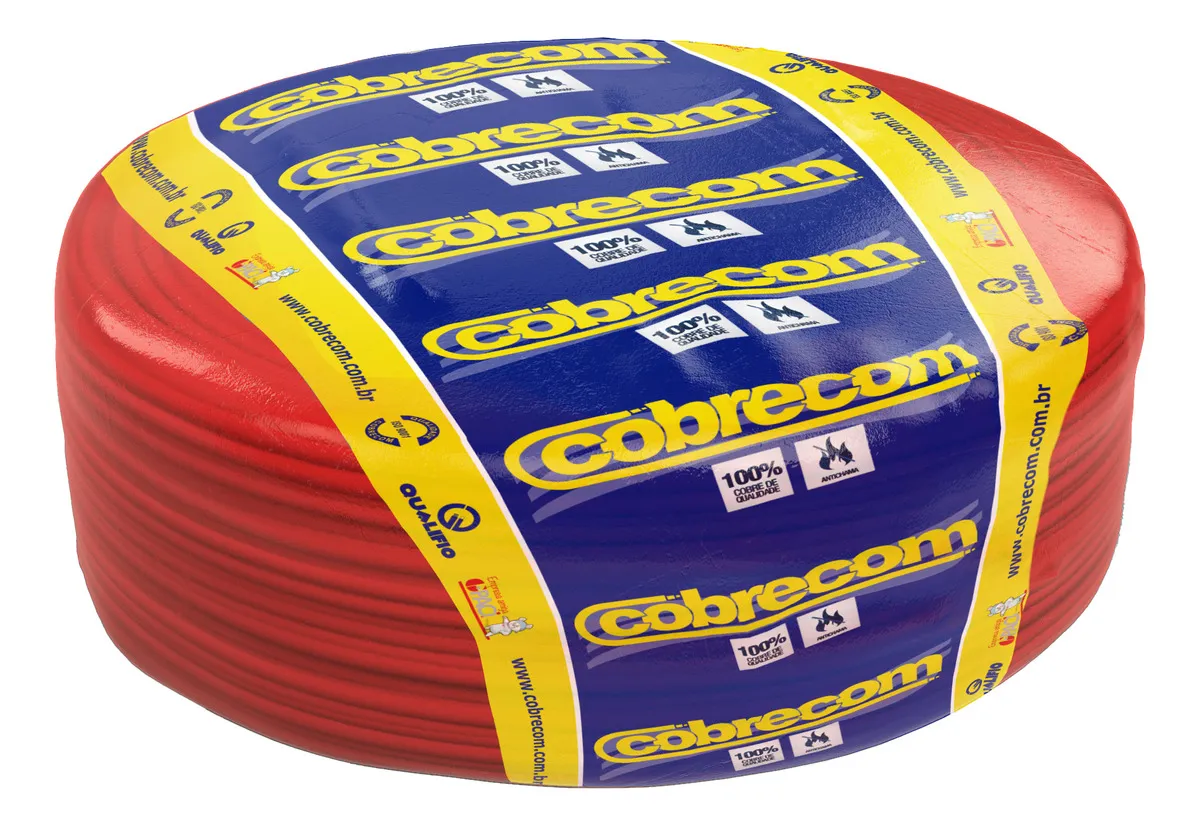 Cabo Cobrecom Flexivel 2,5 Mm Vermelho Pt Com 100 Cabo flexível 100% cobre PVC antichama Profissional